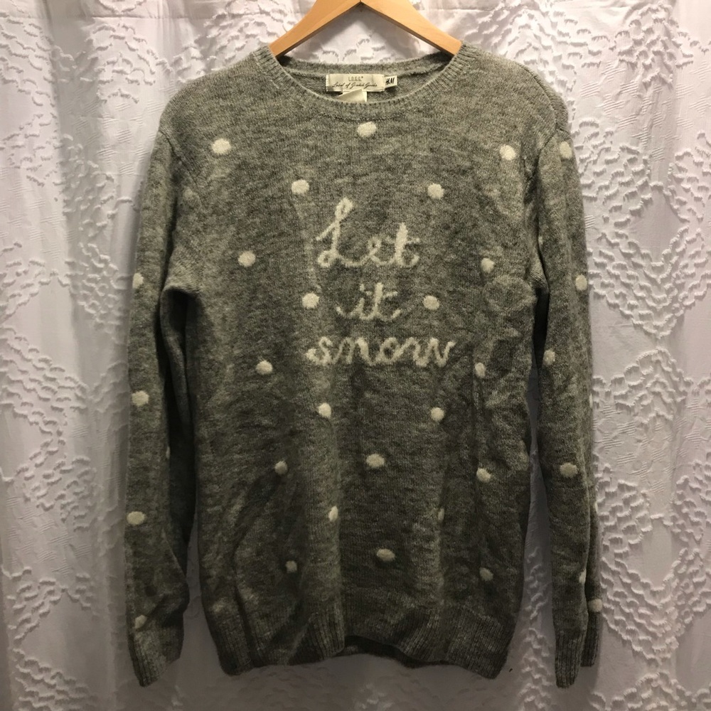H&M Grey & White Polka Dot Let It Snow Sweater